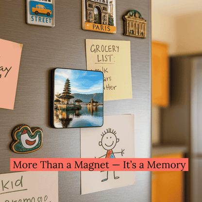 Fridge with Bali fridge magnet & a few other fridge magnets & notes