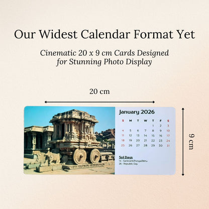 Tabletop Calendar card with landscape printed photo, showing the card dimensions