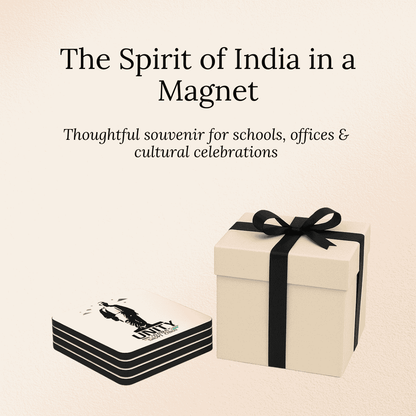 Beige gift box with black ribbon and fridge magnets on a beige background, with text about a 'Magnet' souvenir.