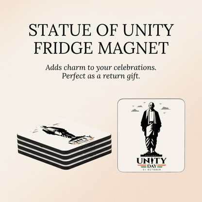 Fridge magnet with Statue of Unity design on a beige background